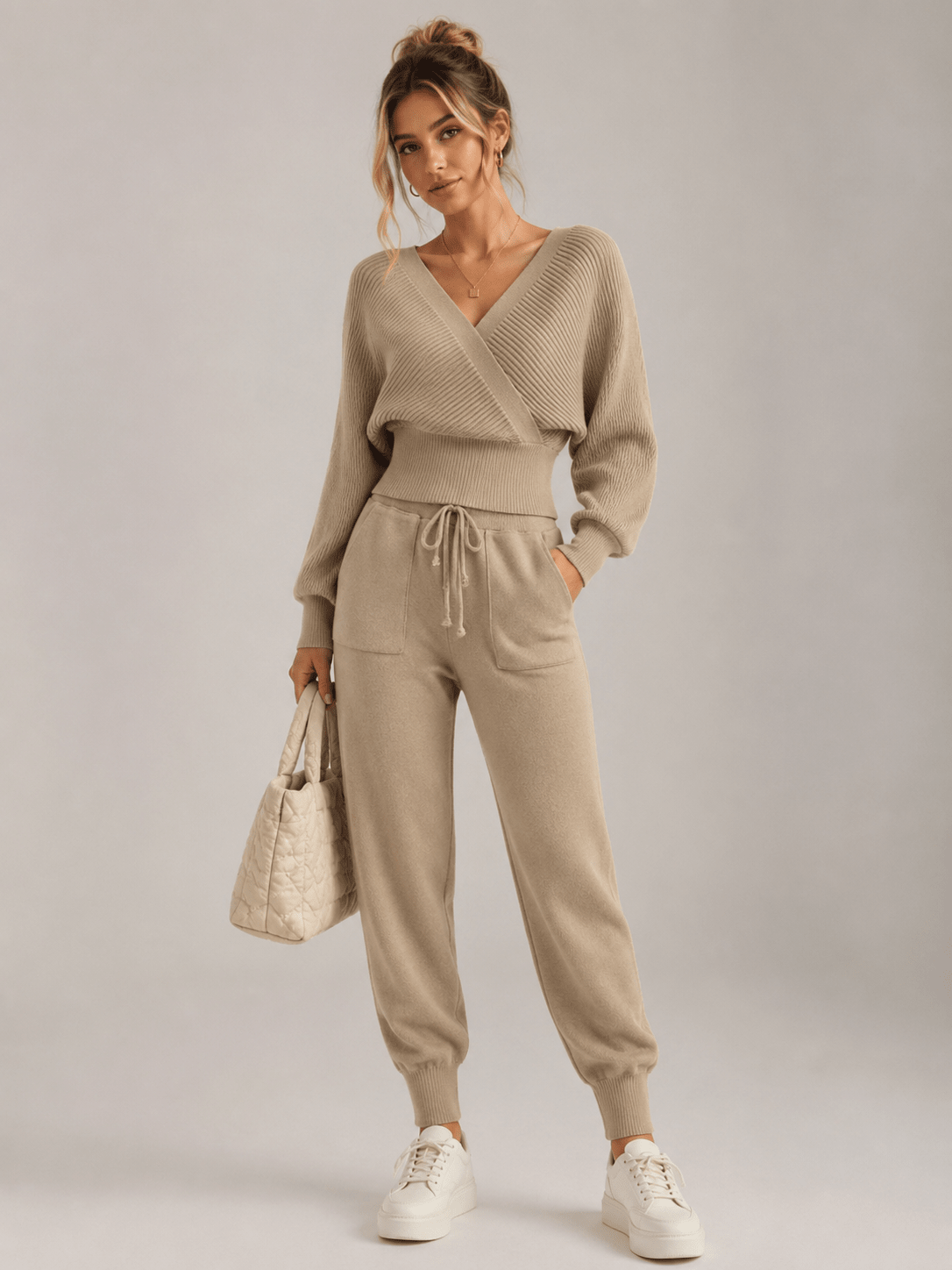 Imogen | V-Neck Knit Lounge Two Piece Set