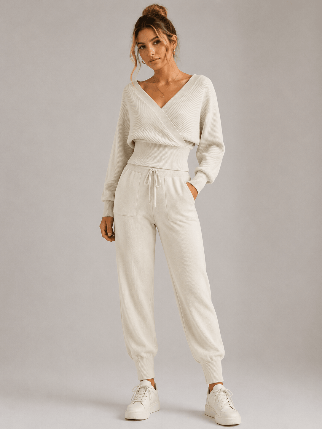 Imogen | V-Neck Knit Lounge Two Piece Set