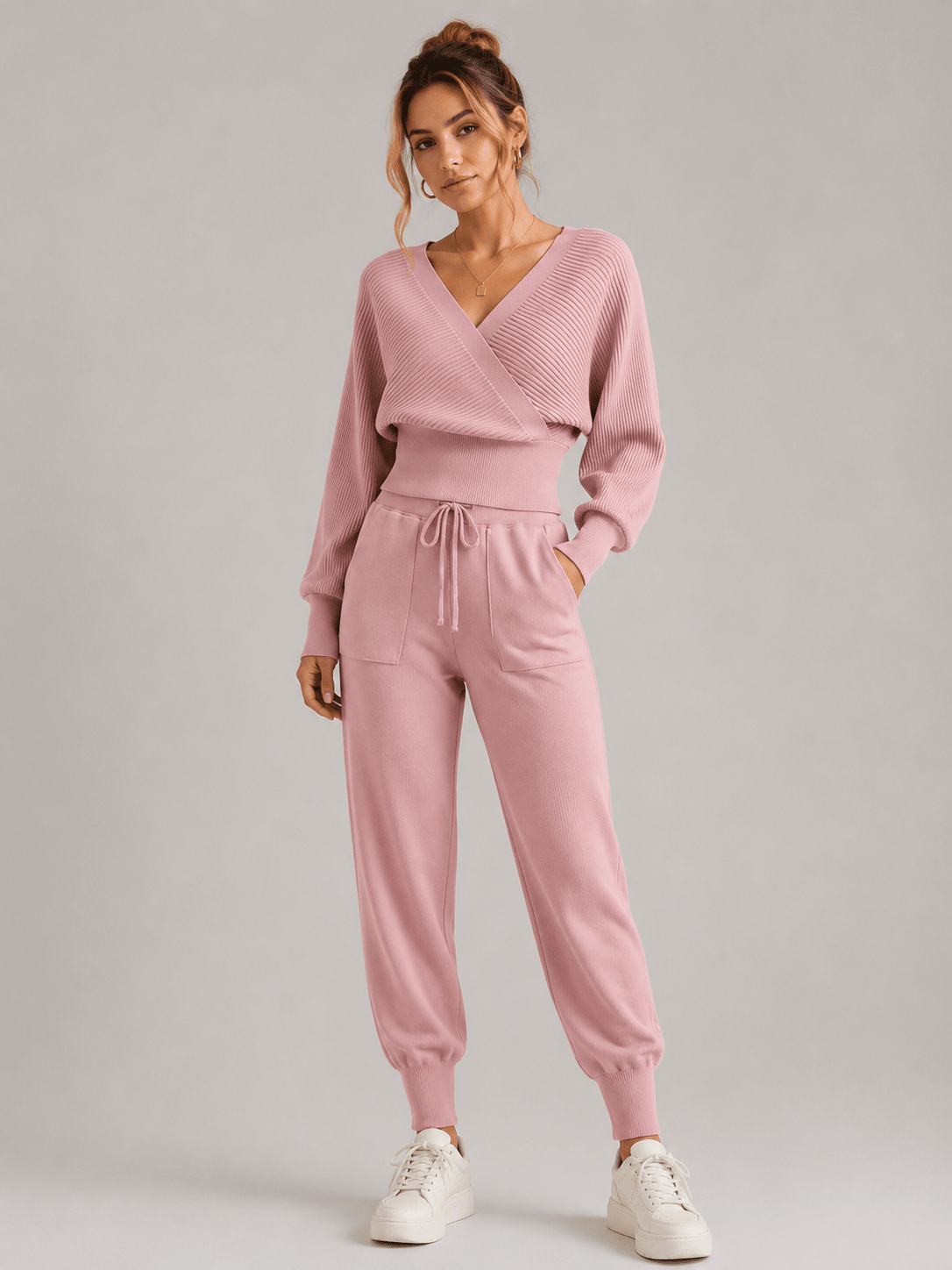 Imogen | V-Neck Knit Lounge Two Piece Set