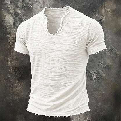 Jensen | Distressed V Neck Textured T Shirt