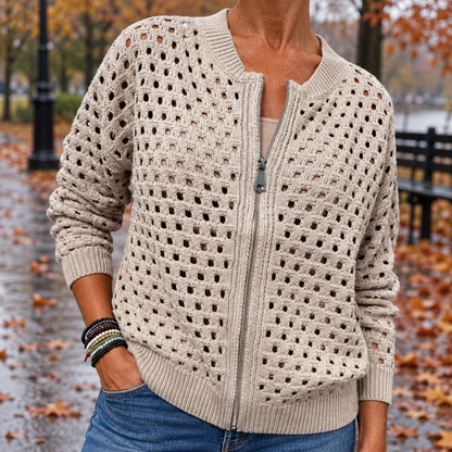 Ingrid | Textured Crochet Zip Cardigan