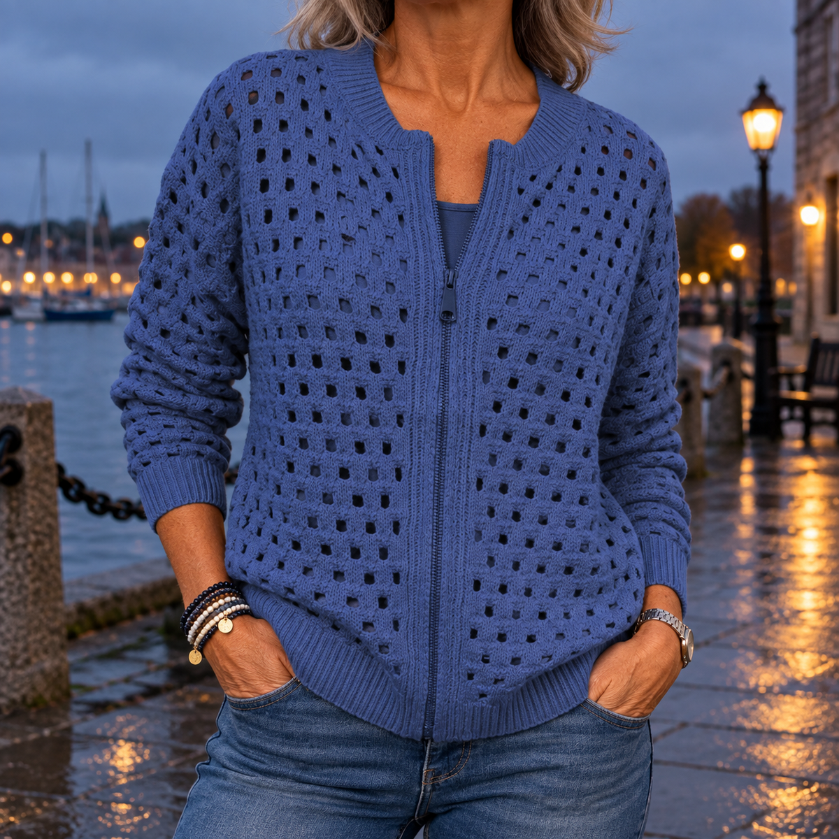 Ingrid | Textured Crochet Zip Cardigan