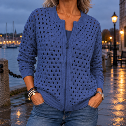 Ingrid | Textured Crochet Zip Cardigan