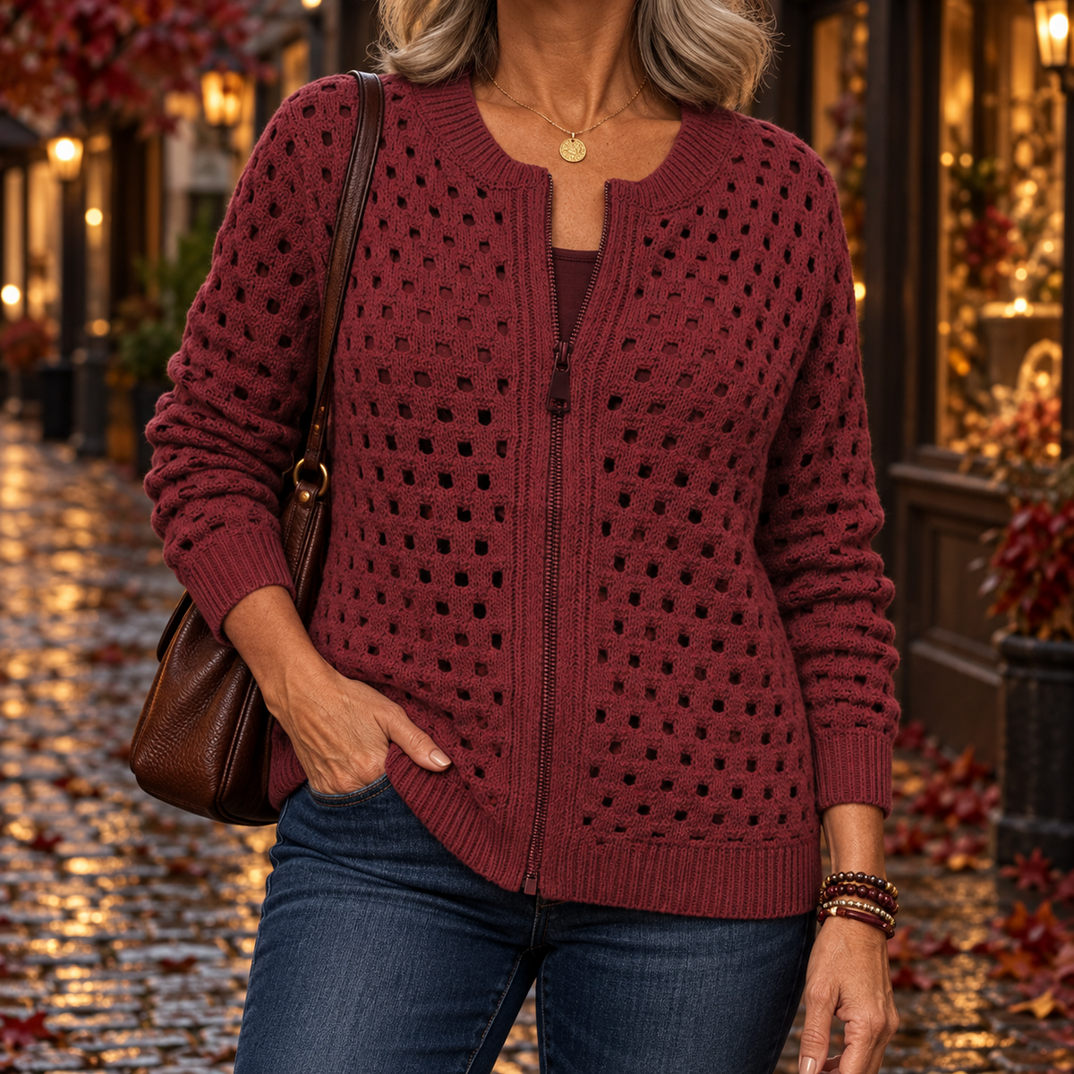 Ingrid | Textured Crochet Zip Cardigan