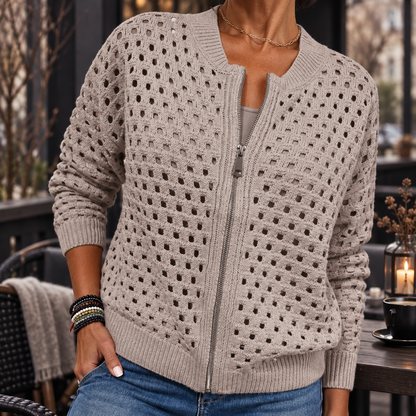 Ingrid | Textured Crochet Zip Cardigan