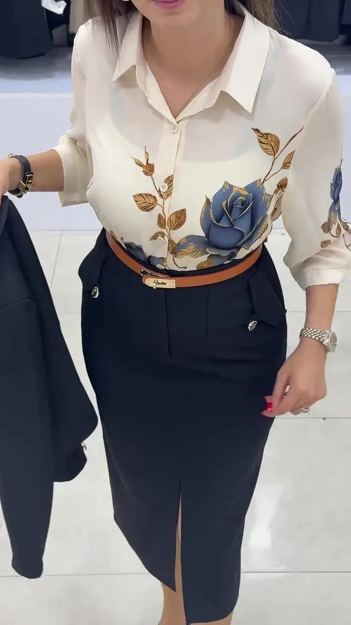 Xylena | Tailored Button Blazer Skirt Set