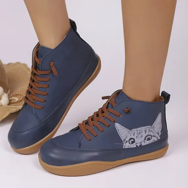 Zelmira | Cat Detail Lace Up Ankle Shoes