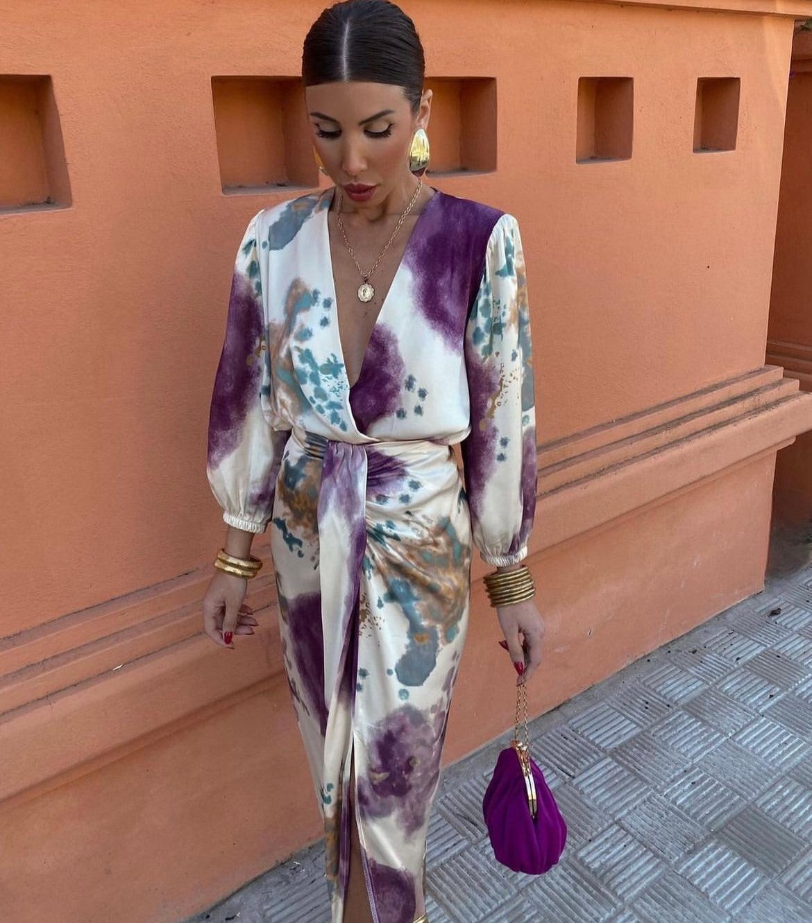 Zevaria | Abstract Print Wrap Midi Dress