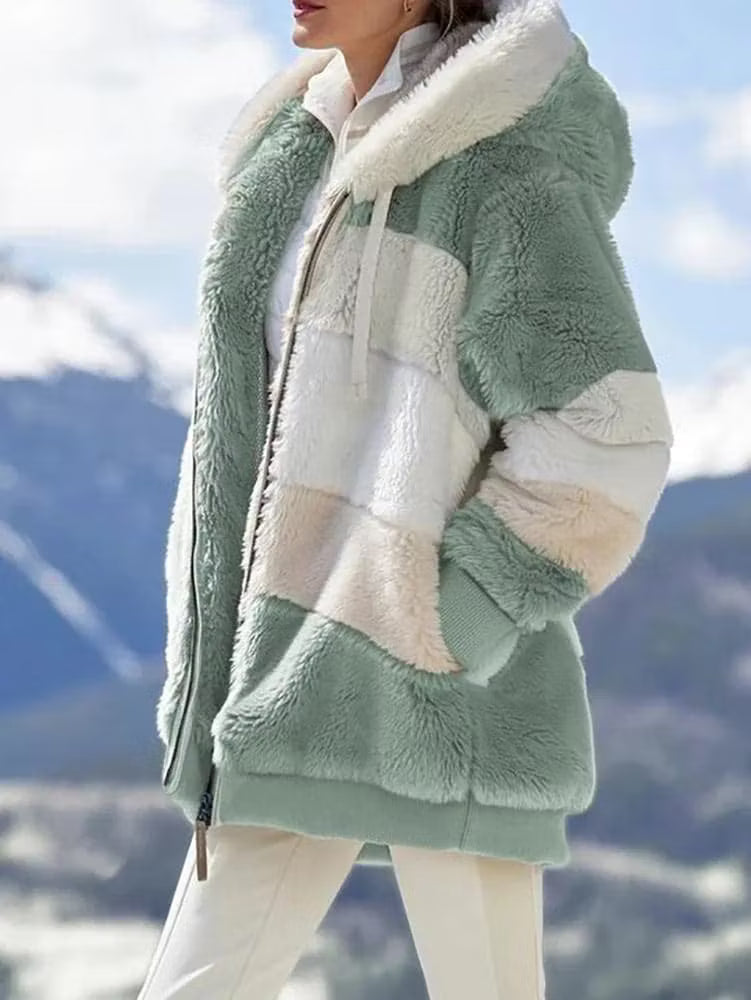 Fiorenna | Colour Block Plush Lined Hooded Jacket