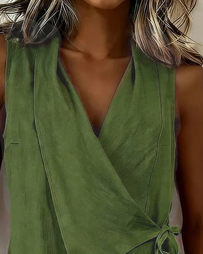 Calivelle | Sleeveless Wrap Tie Blouse