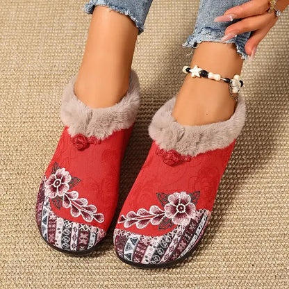 Petaline | Floral Embroidered Fleece Lined House Shoes