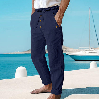Osric | Button Detail Linen Blend Trousers