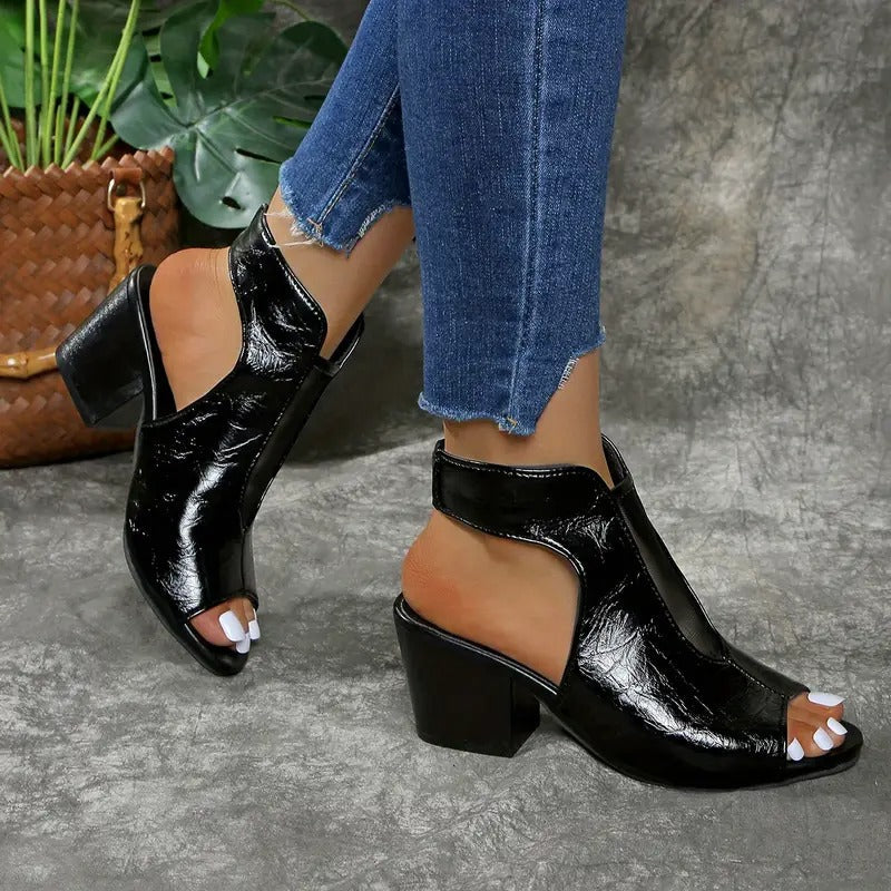 Elyra | Mesh Panel Block Heel Sandals