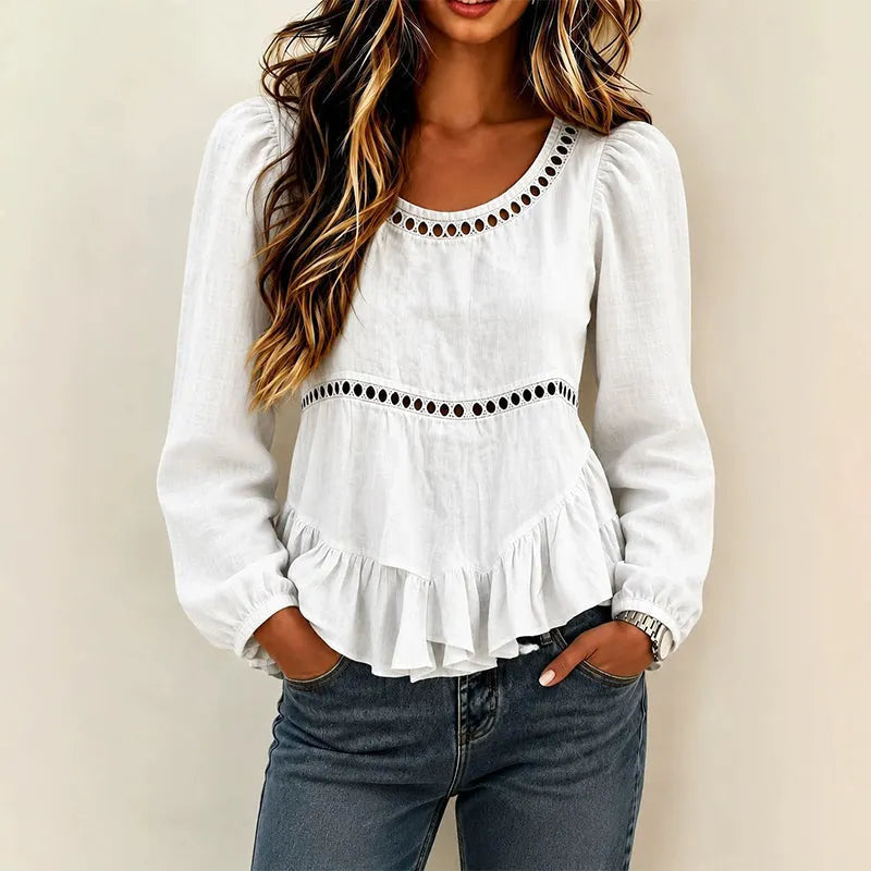 Maravelle | Puff Sleeve Peplum Blouse