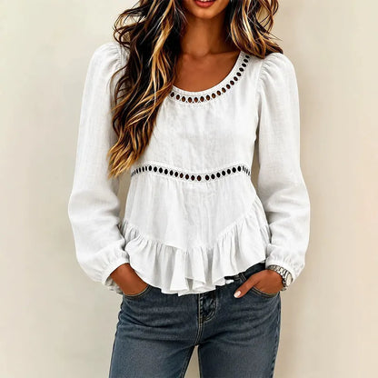 Maravelle | Puff Sleeve Peplum Blouse
