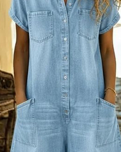 Nymerisse | Short Sleeve Denim Utility Romper