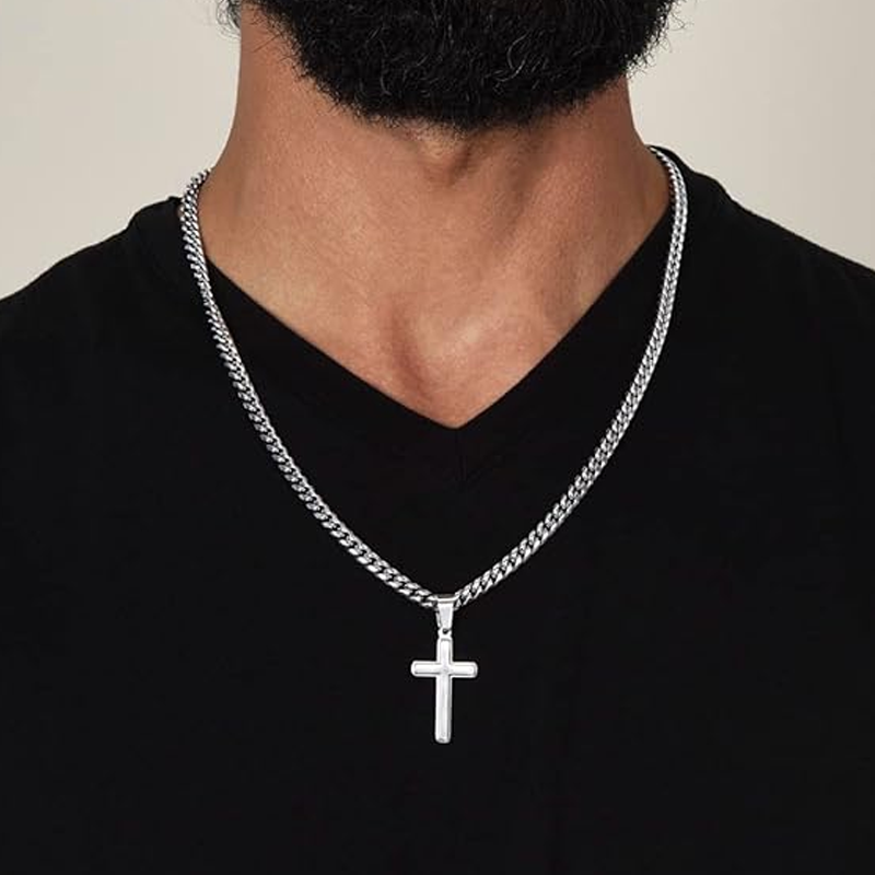 Vextyn | Stainless Steel Cross Pendant Cuban Link Chain Necklace