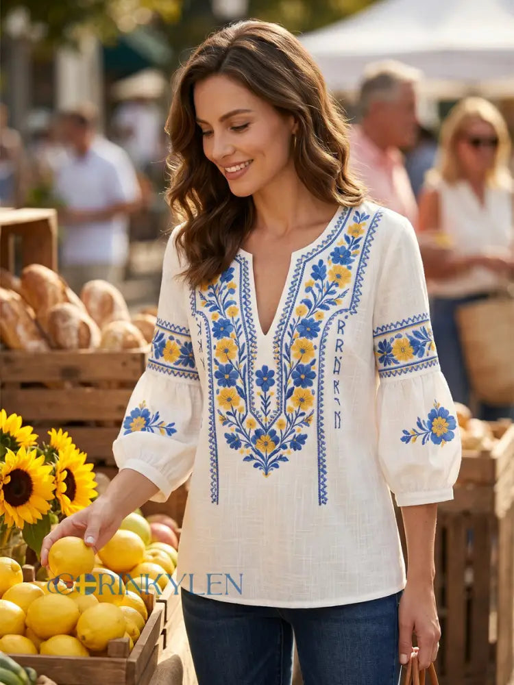 Celandine | Puff Sleeve Embroidered Blouse