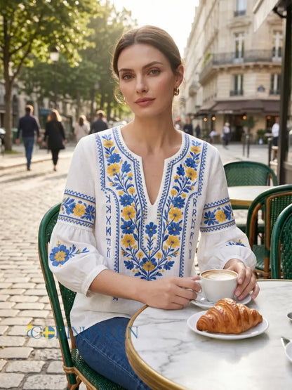 Celandine | Puff Sleeve Embroidered Blouse