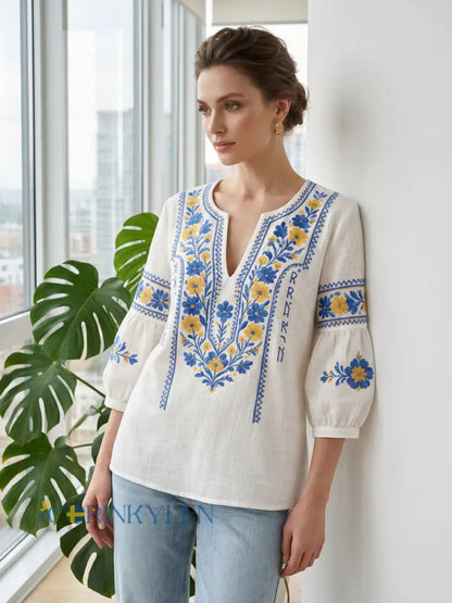 Celandine | Puff Sleeve Embroidered Blouse