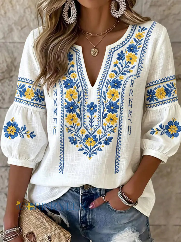 Celandine | Puff Sleeve Embroidered Blouse