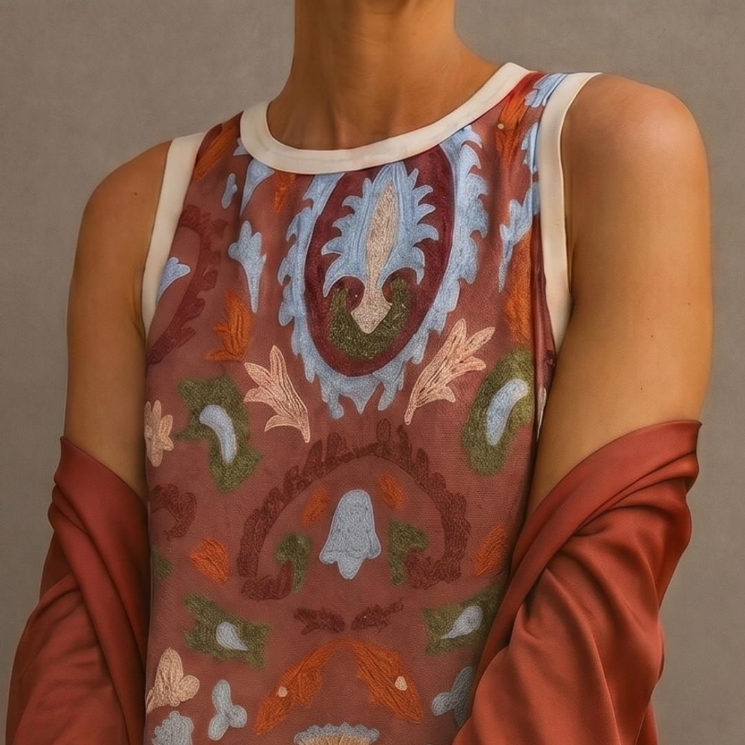 Mirevique | Printed Dress and Satin Shawl Set