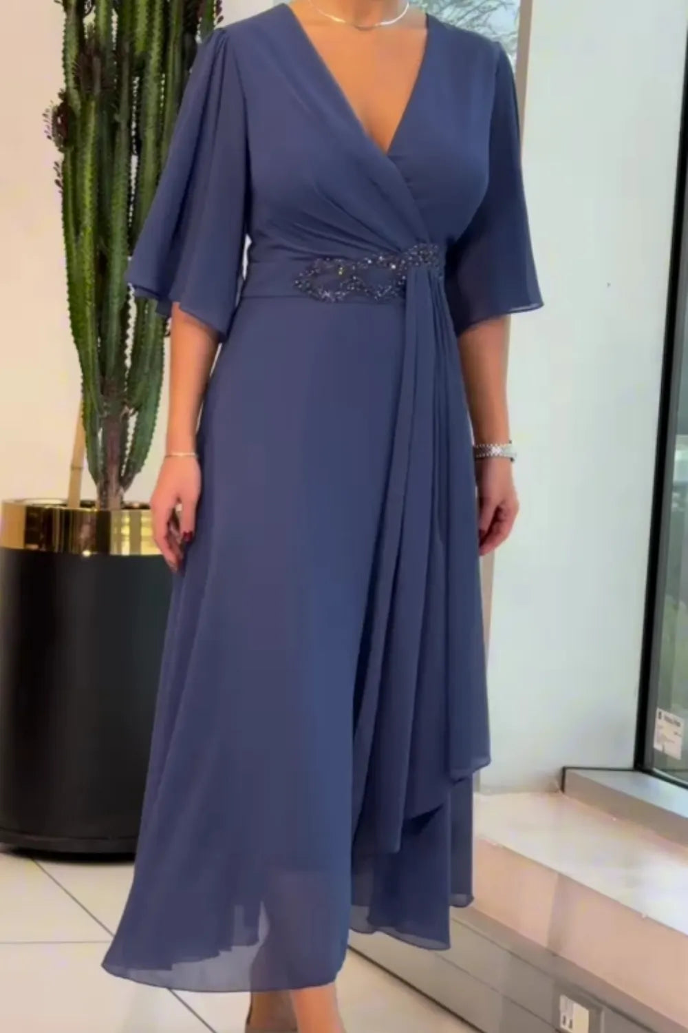Calienne | Flowing Flutter Sleeve Maxi Dress
