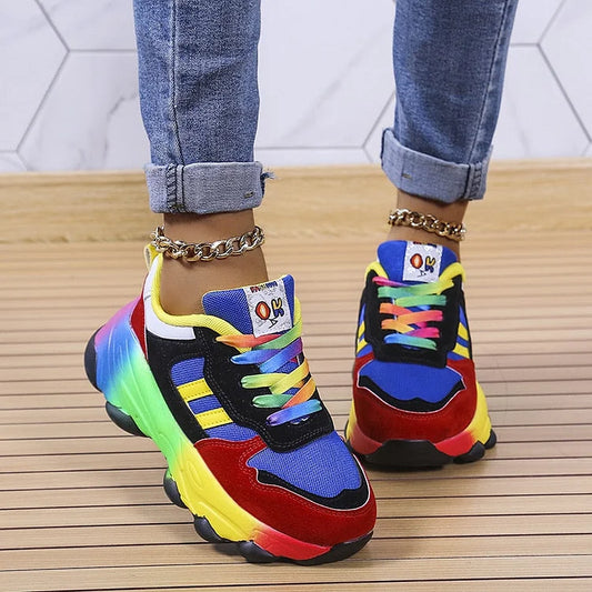 Tivona | Rainbow Lace Up Chunky Sneakers