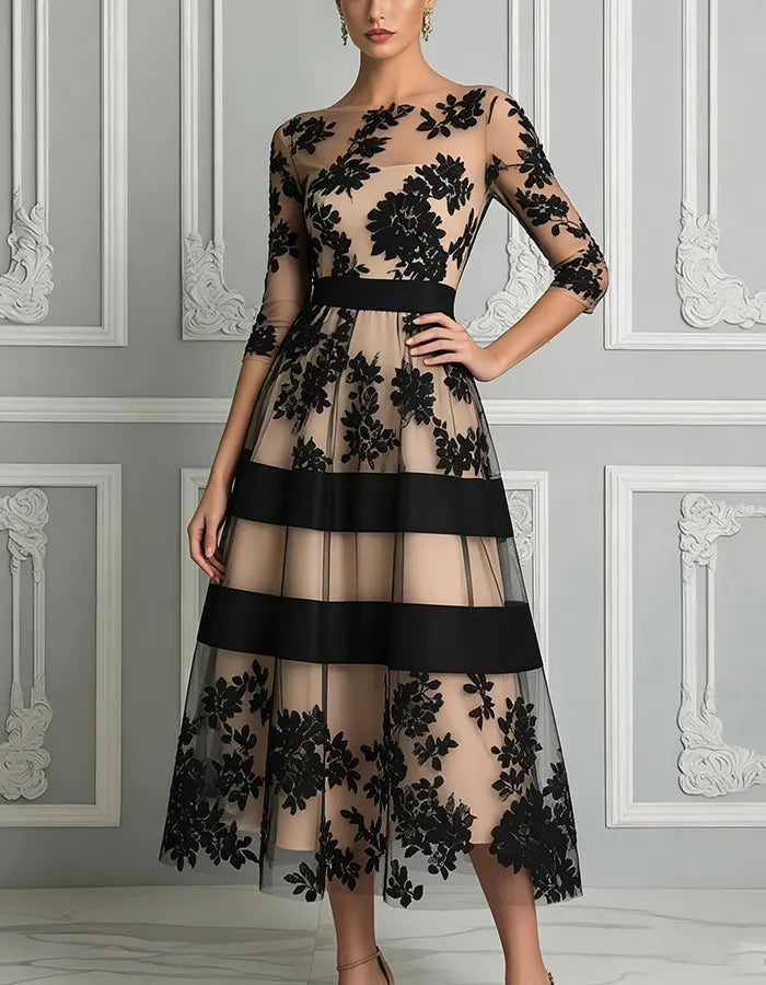 Forsythia | Elegant Sheer Panel Midi Dress
