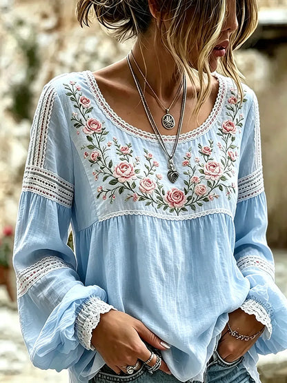 Marova | Floral Embroidered Boho Blouse
