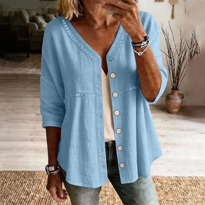 Dorothea | Artisan Trim Button Front Blouse