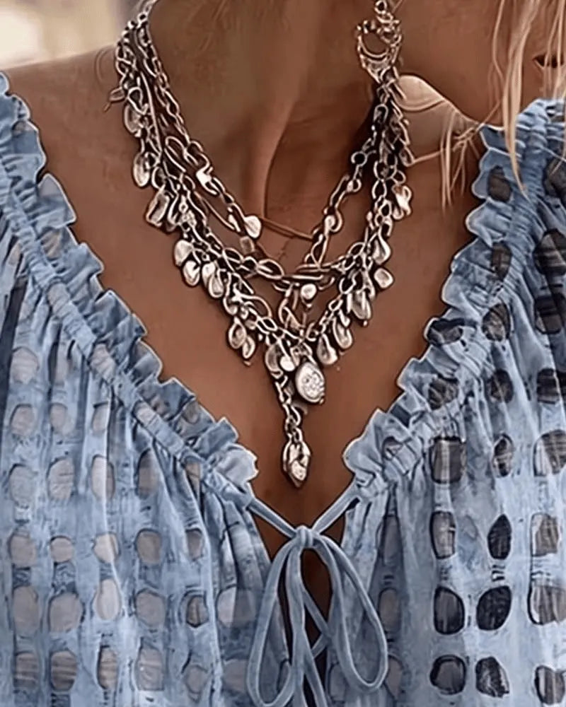Kaelani | Textured Tie Neck Boho Blouse