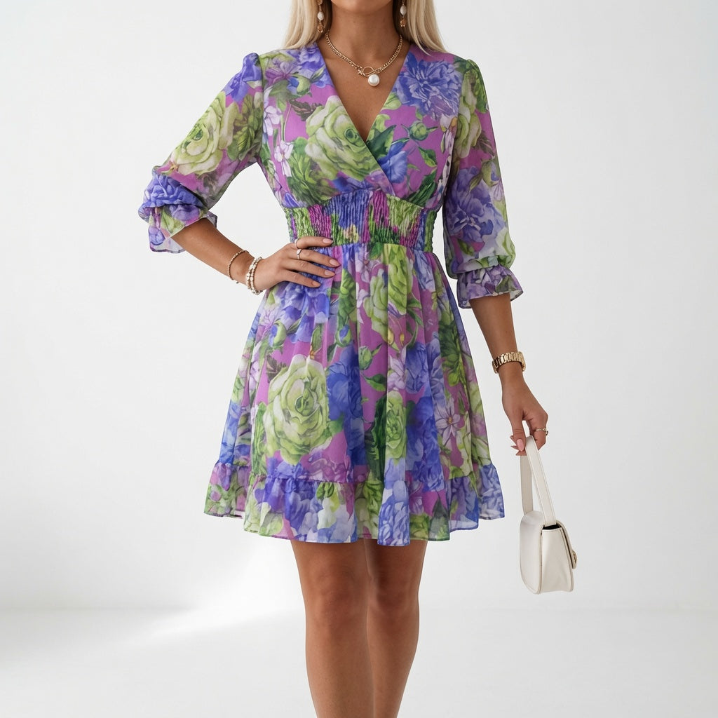Belloria | Artistic V Neck Ruffle Dress