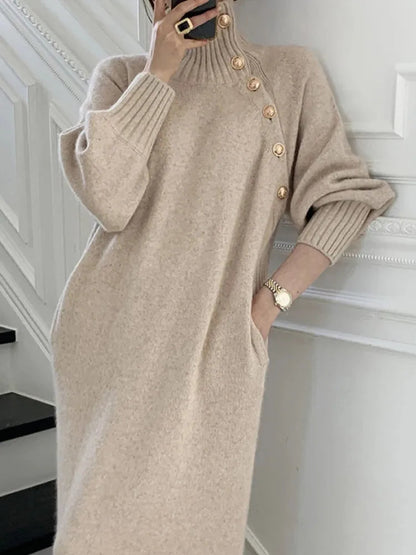 Freesia | Button Detail Belted Knit Midi Dress