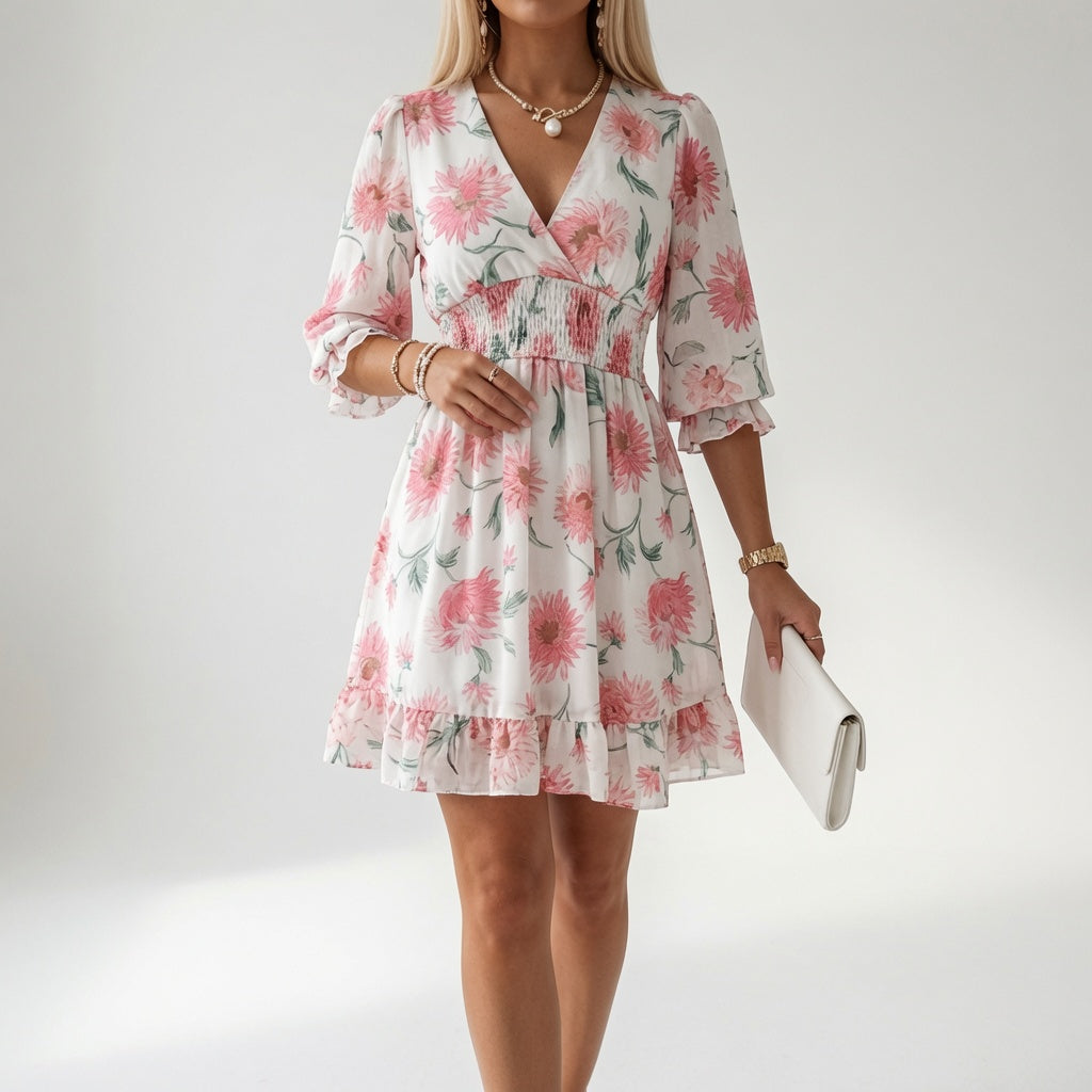Belloria | Artistic V Neck Ruffle Dress