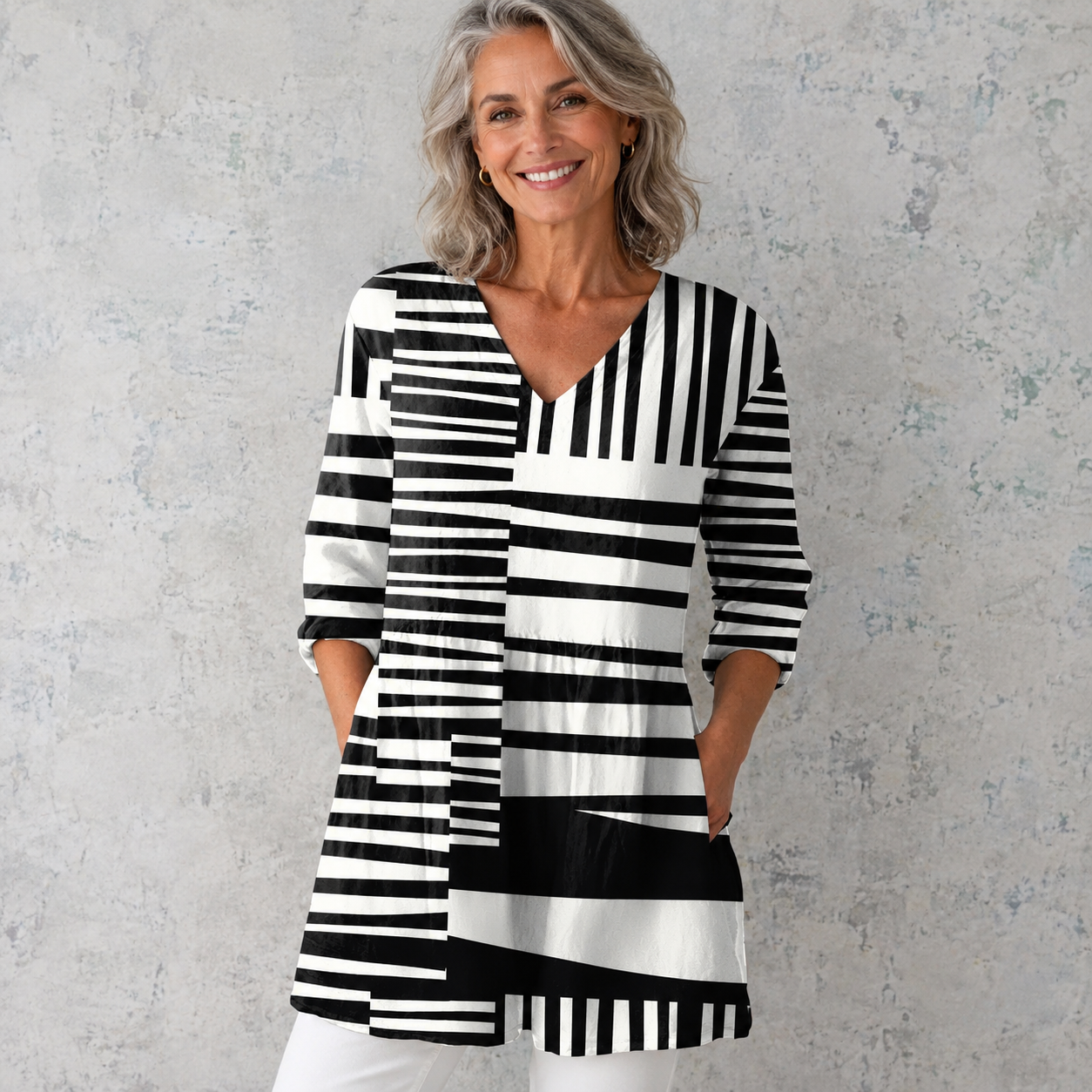 Ainsley | Geometric Stripe Tunic Blouse