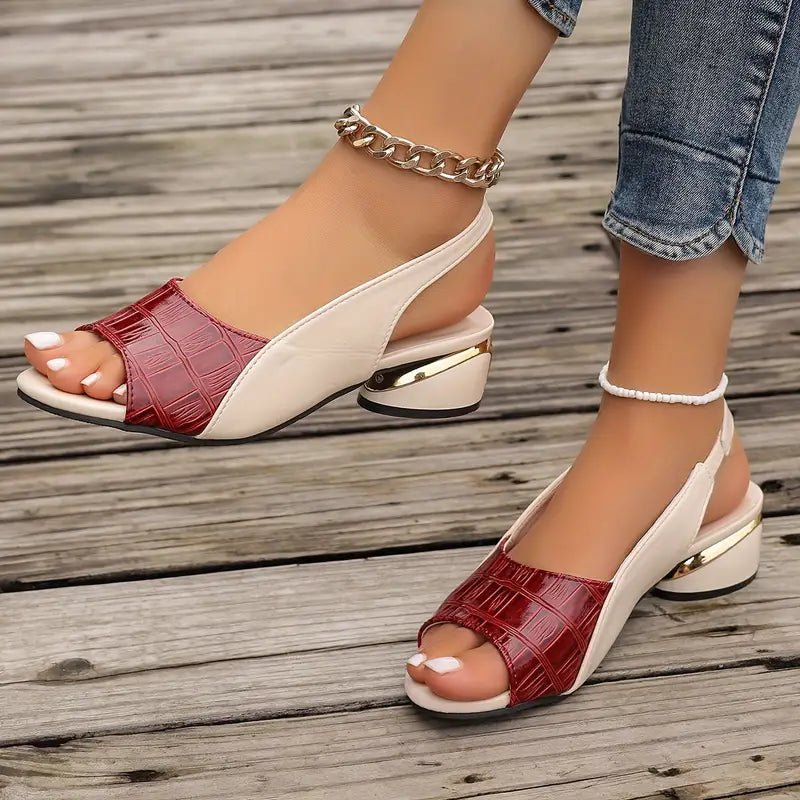 Nyxevine | Croc Texture Slingback Block Heel Sandals