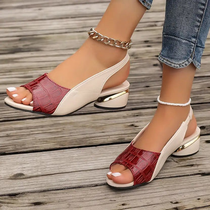 Nyxevine | Croc Texture Slingback Block Heel Sandals
