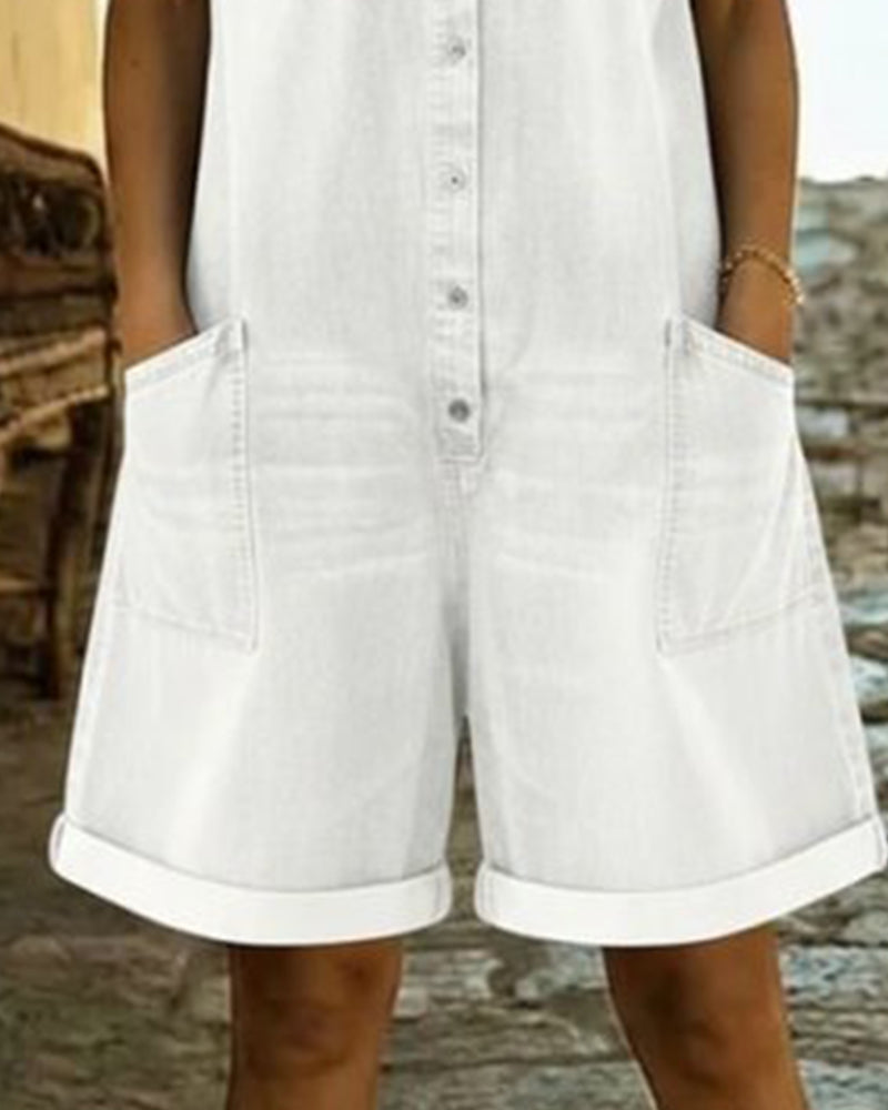 Nymerisse | Short Sleeve Denim Utility Romper