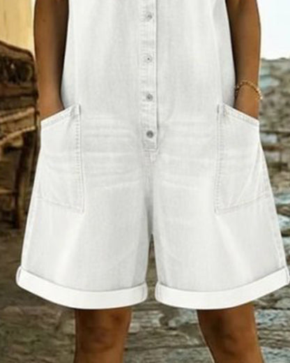Nymerisse | Short Sleeve Denim Utility Romper