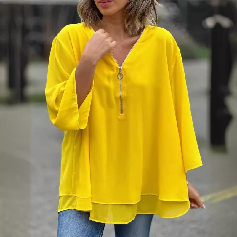 Aramelle | Flowy Layered V-Neck Blouse