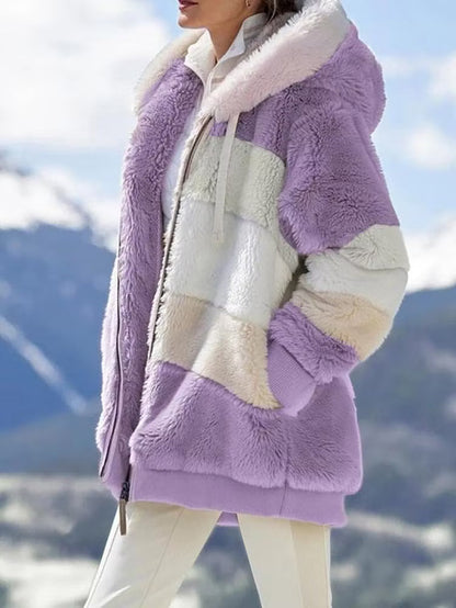 Fiorenna | Colour Block Plush Lined Hooded Jacket