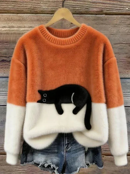 Uvelia | Cozy Cat Graphic Knit Sweater