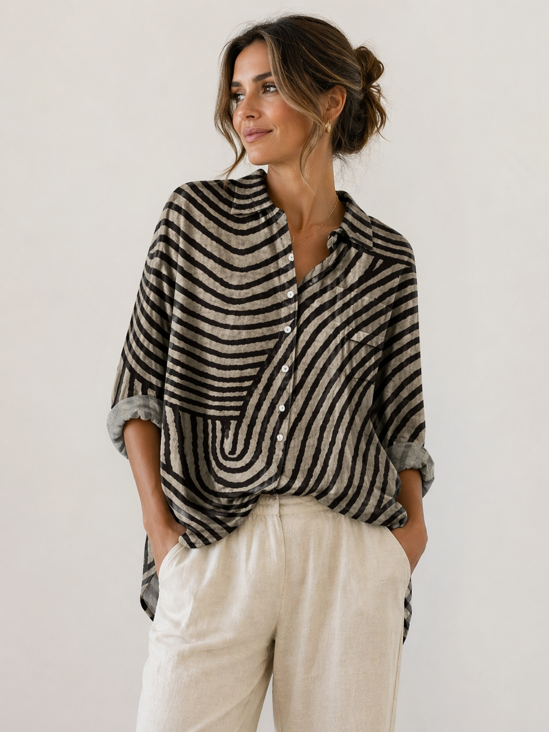 Vivica | Abstract Stripe Button Front Blouse