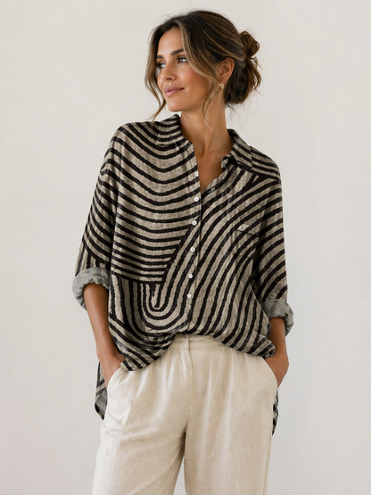 Vivica | Abstract Stripe Button Front Blouse