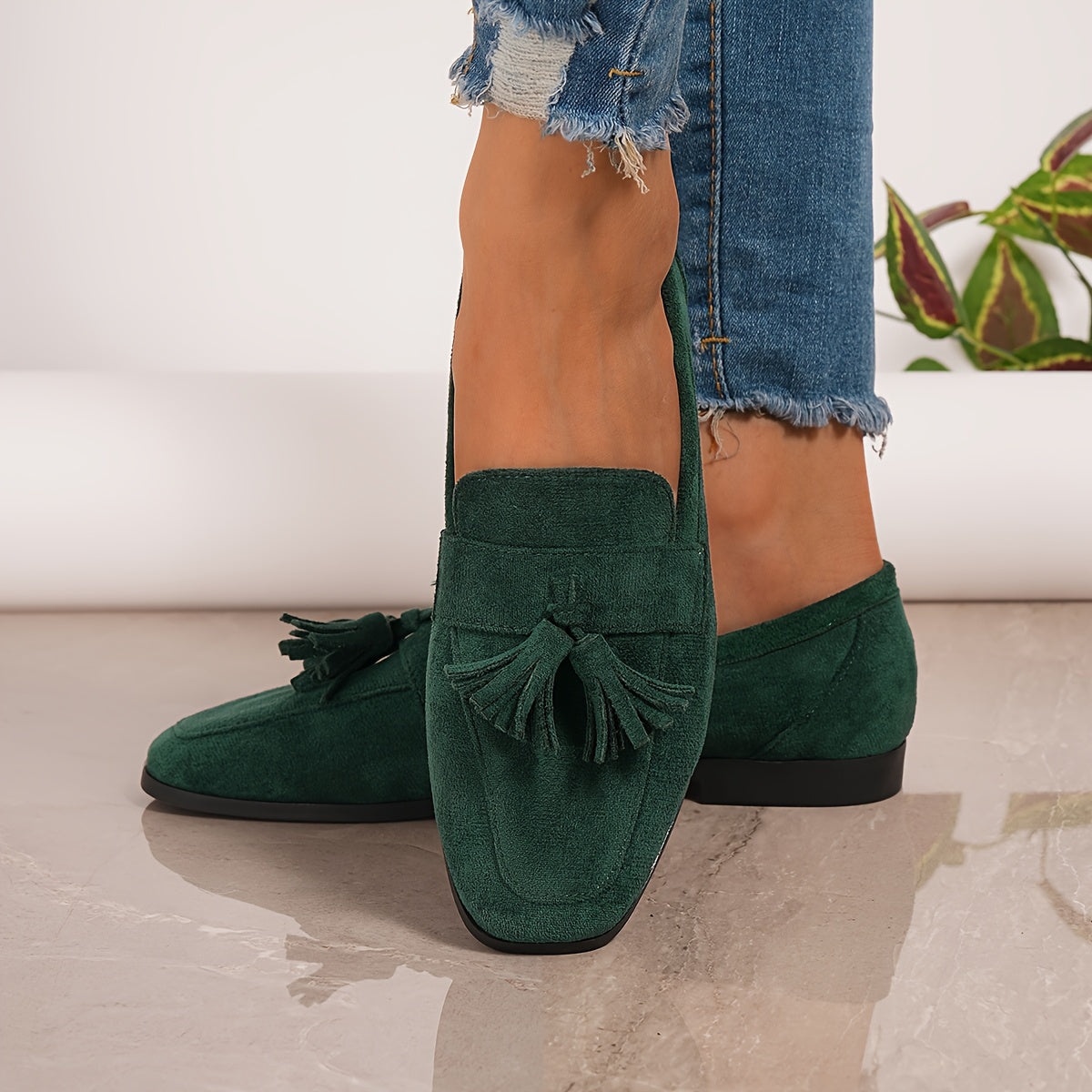 Sylvara | Navy Suede Tassel Detail Flat Smart Loafers