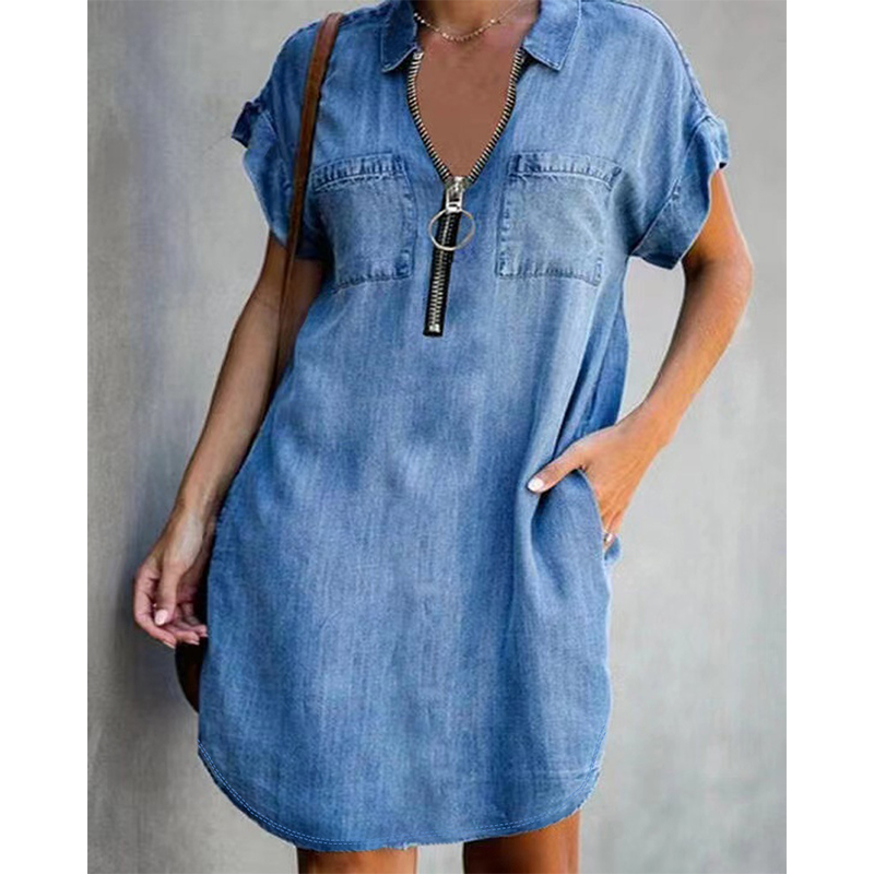 Tavessia | Relaxed Zip Front Shirt Dress