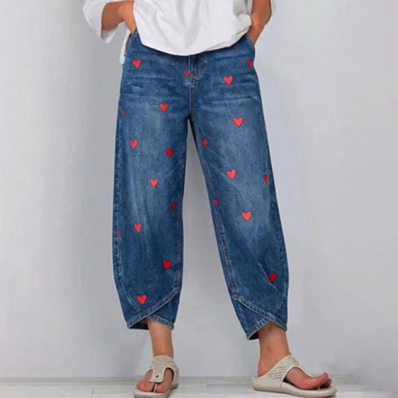 Delaney | Heart Print Barrel Leg Jeans