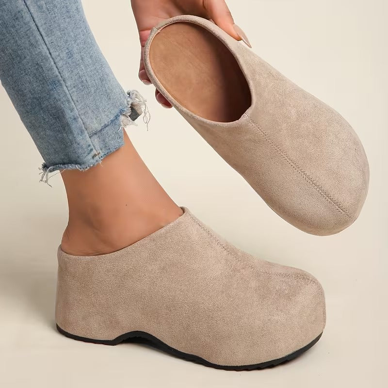 Zyndra | Minimal Suede Closed Toe Chunky Platform Mules