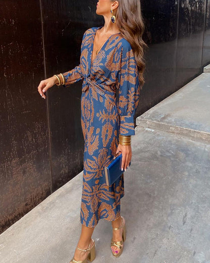 Varellia | Printed Twist Front Midi Dress